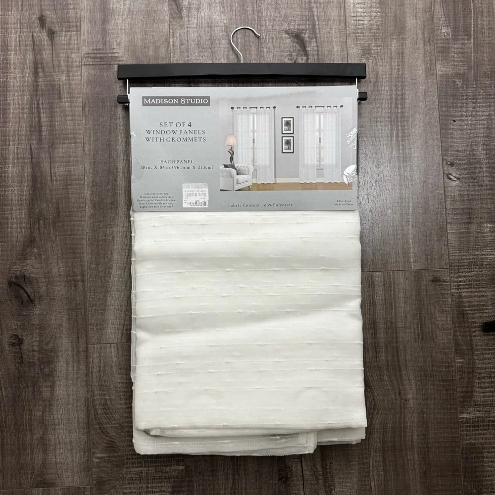 Madison Studio White Decorative Window Curtains (4) w Grommets 38 in X 84 in NWT